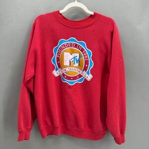 Vintage MTV Music Television 1981 Red Crewneck Sweatshirt Womens M Pop Culture